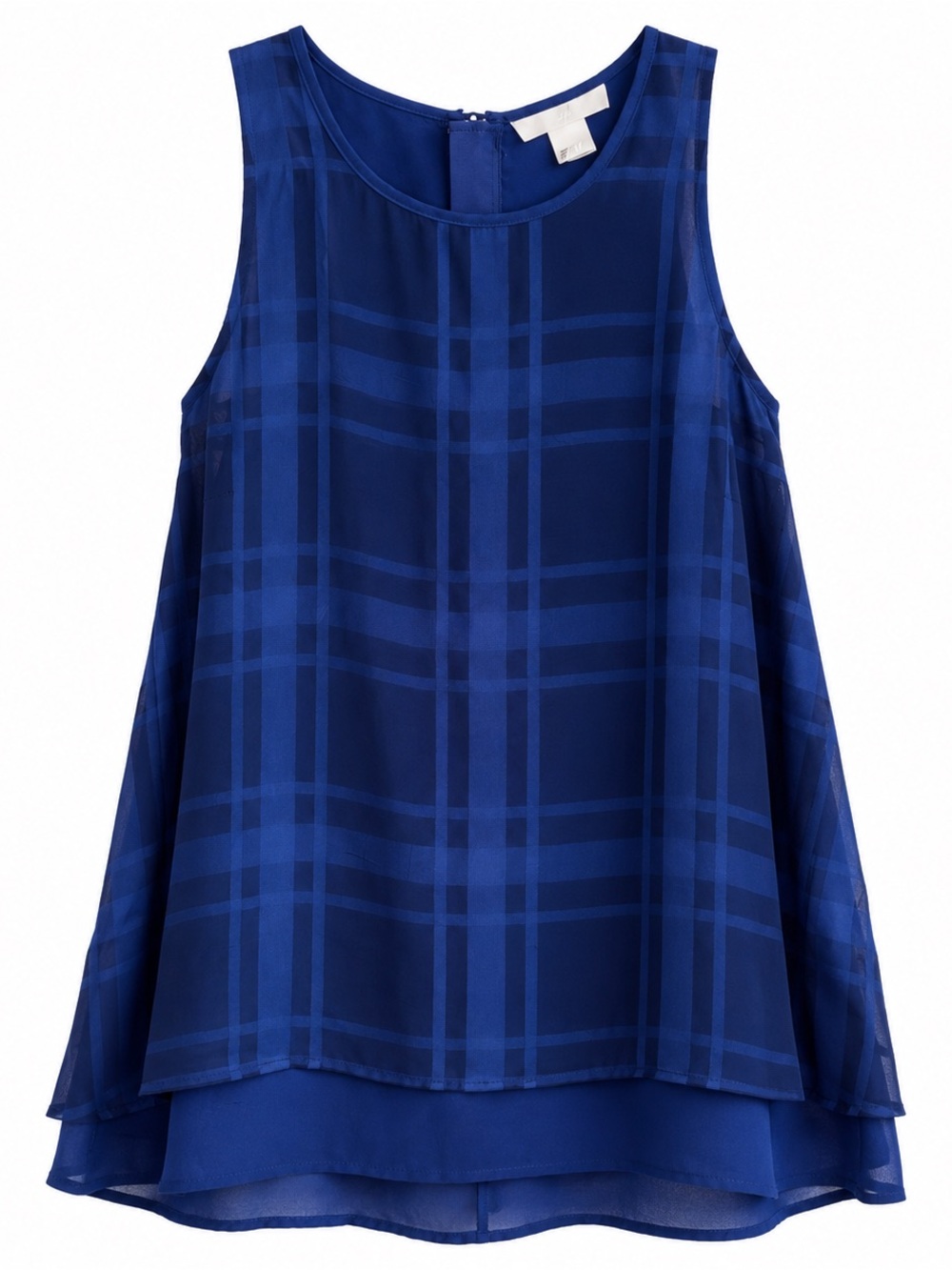 H&M Blue Plaid Sleeveless Chiffon Layered Tank Top Size 12 / EUR 42